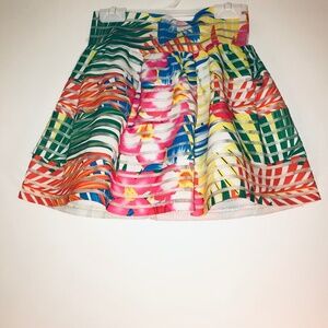 Neslay Designer Tropical A-Line Skirt Multi-Color Floral Pink Blue Green Small